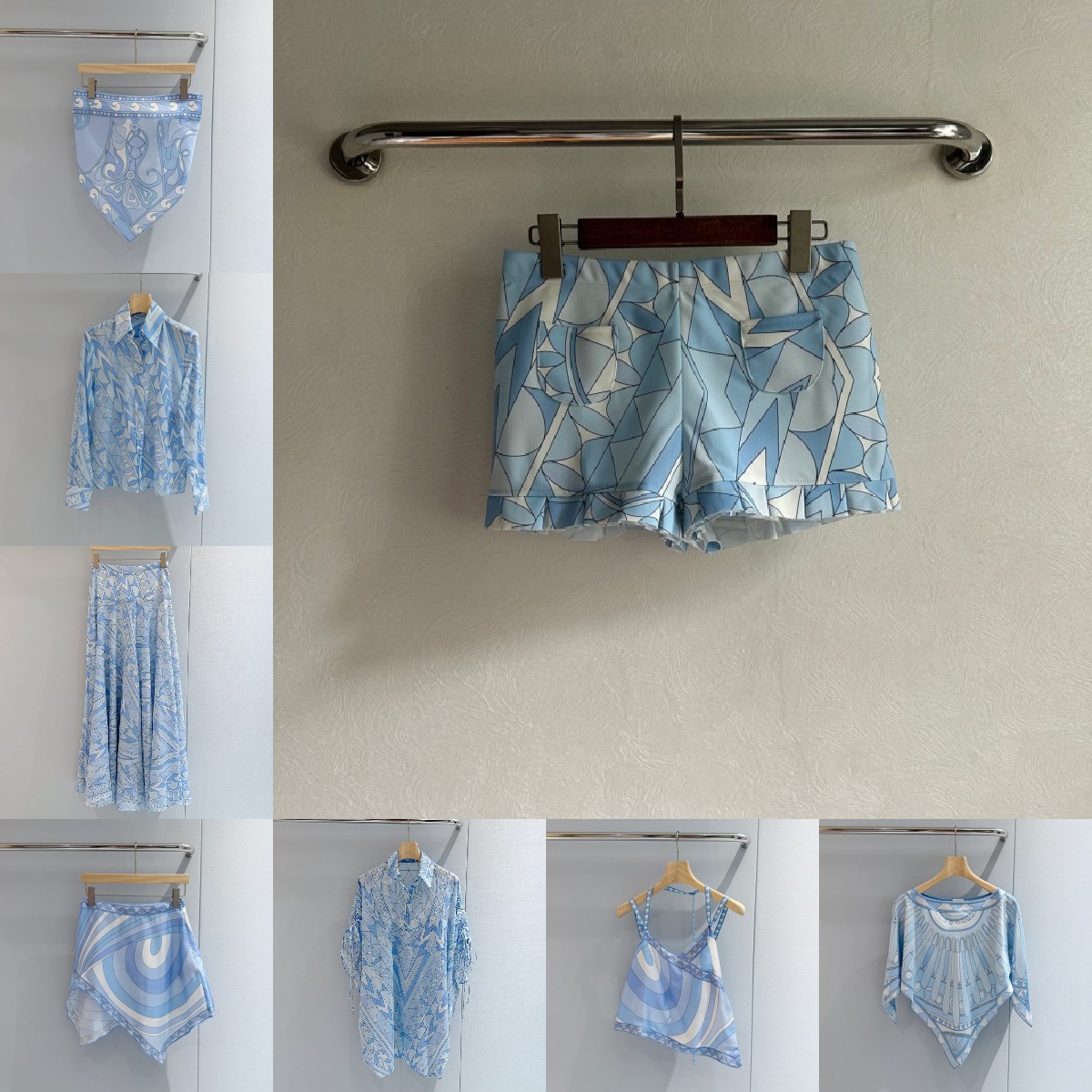 Designer Femmes Jupes imprimées abstraites Lettres Taille haute Élastique Shorts décontractés Col à revers Coupe ample Chemises à manches longues