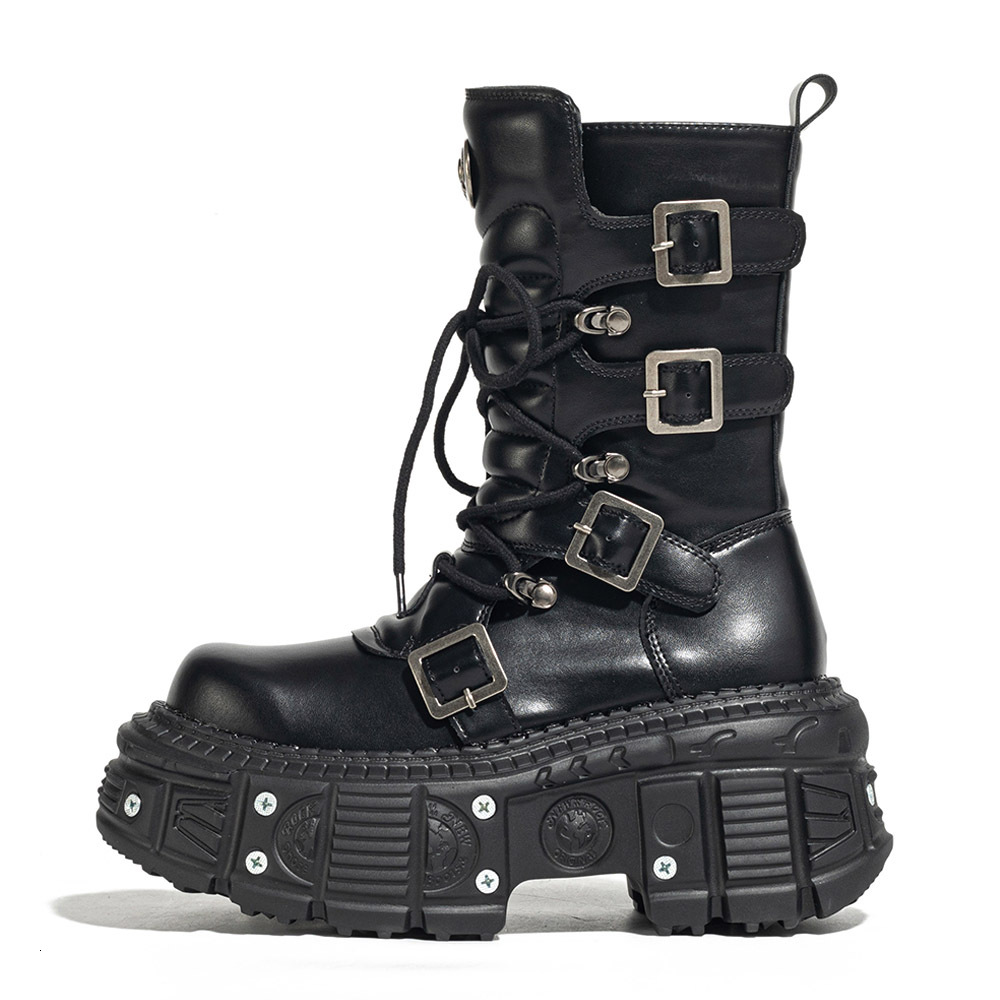 2026 Boots New Punk Style Women Lace-up Platform Shoes Woman Rock Boots Metal Decor Thick Bottom Street Shot Knight