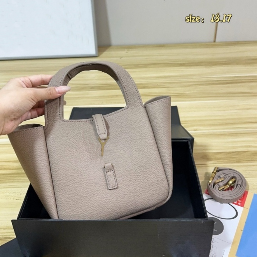 10a Designer Women Mini Tote Handbag Metal Logo Decor Top Handle Bucket Bag Removable Shoulder Strap Crossbody Purse Ladies Daily Casual Shopping Ha