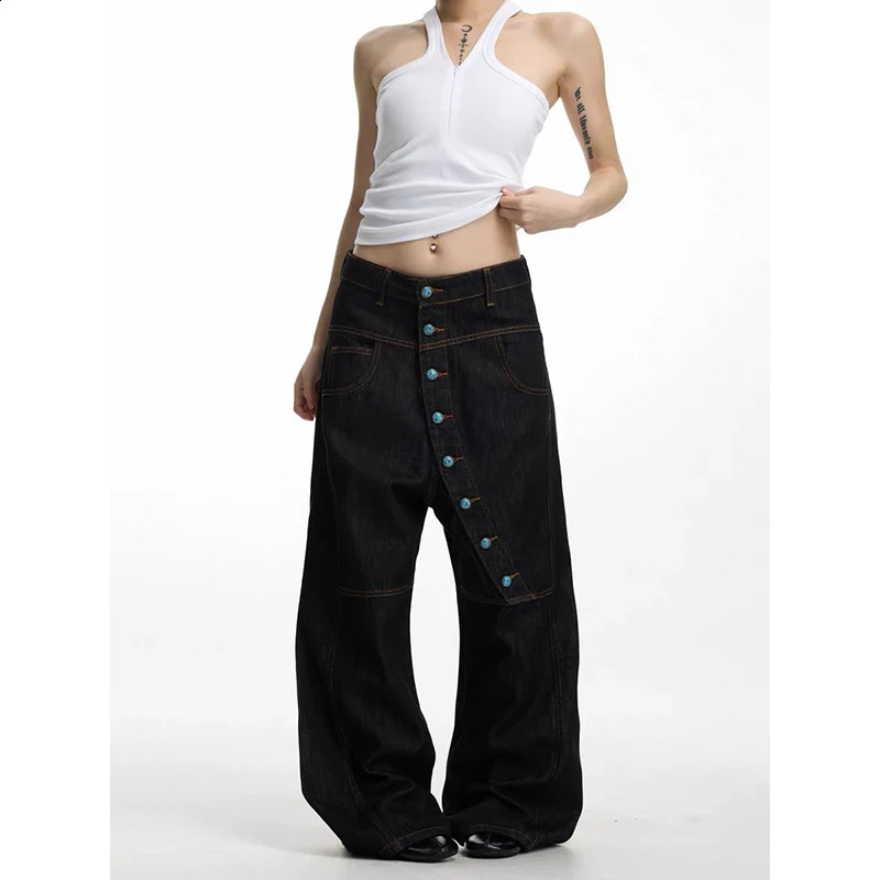 YIBASHU Women Baggy Black Jean ner Denim Pants Y2K apanese Harajuku 2000s Boyfriend Grunge Wide Fit American Retro Hippop 260819