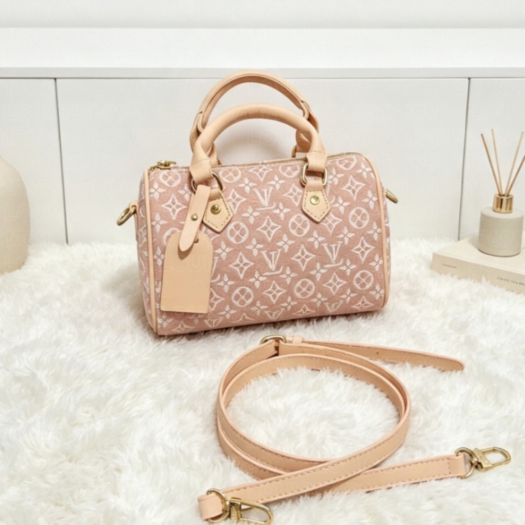 Designer Women Pink Cylinder Handbag Vintage Barrel Style Top Handle Purse Removable Shoulder Strap Gold Hardware Zip Crossbody Bag Ladies Daily Tra