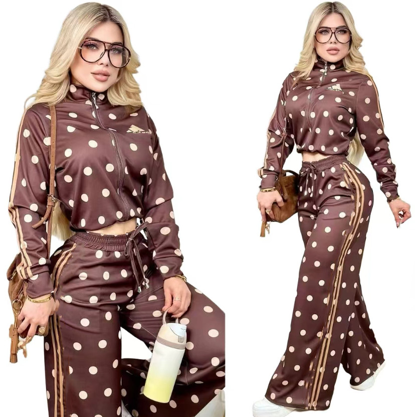 New Women's Tracksuits brand Casual sports polka dot Suit top pants 2 Piece Set designer Tracksuits Embroidery logo adtz