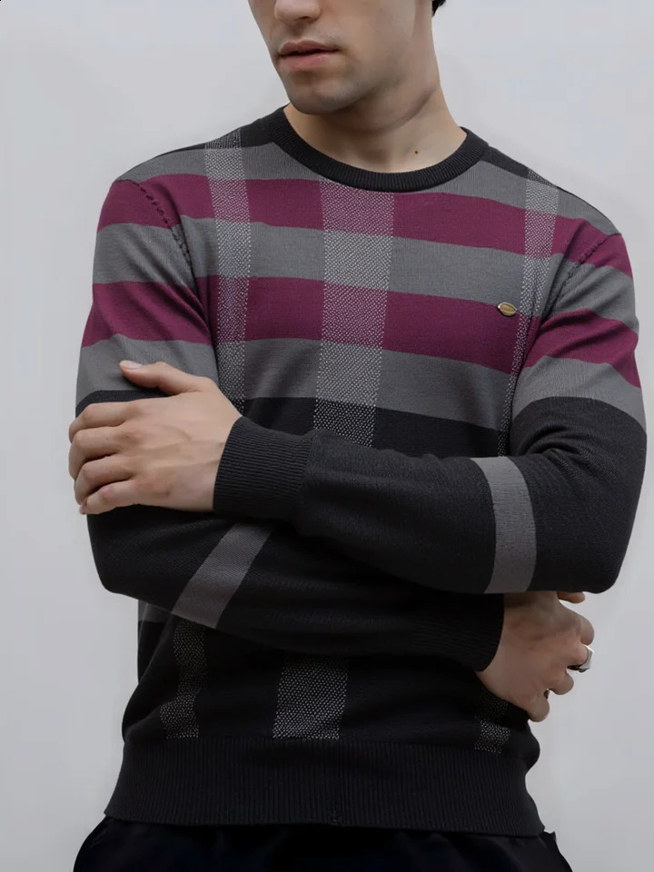 AIOPESON Men's Contrast Color Sweater Striped Crewneck Pullover Warm Knitted Cotton Blend Old Money y Winter Male 260819 a3