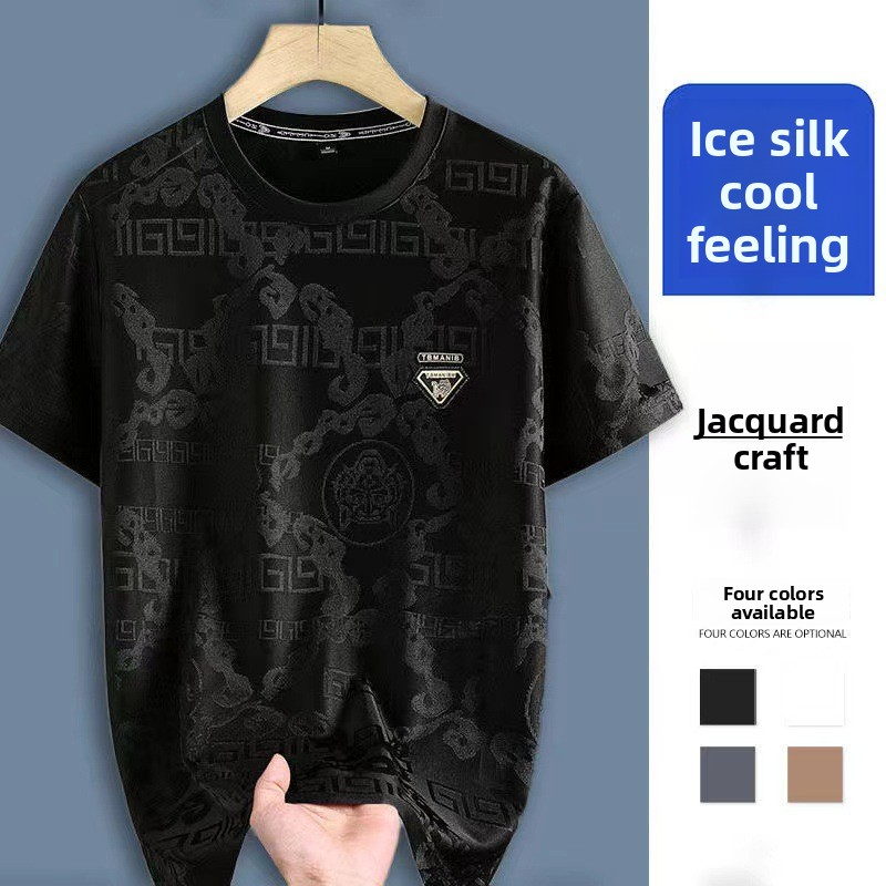 The Designer's New Summer Men's High-end Round-neck High-density Jacquard Silk Short-sleeved T-shirt, A Lightweight And Fashionable Casual