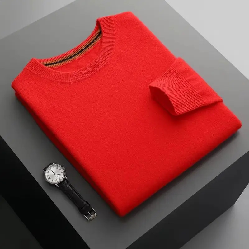 HighEnd Men's 100 Cashmere Sweater round Neck Thickened ColorBlock Knitted Wool Versatile Base Shirt 260819 4e