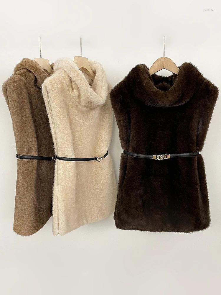 Women's Fur Mumaroho 2026 Winter Spring Women Faux Vest Crop Top Solid Turtleneck Eco Mink Tank Tops Pullover Jacket