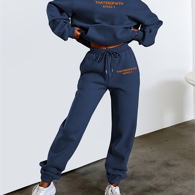 Women's HoodieSweatpants Set Hip Hop Street Casual Letter Printed Loose Sweatshirt Autumn Fleece Warm Clothing 260813CJ