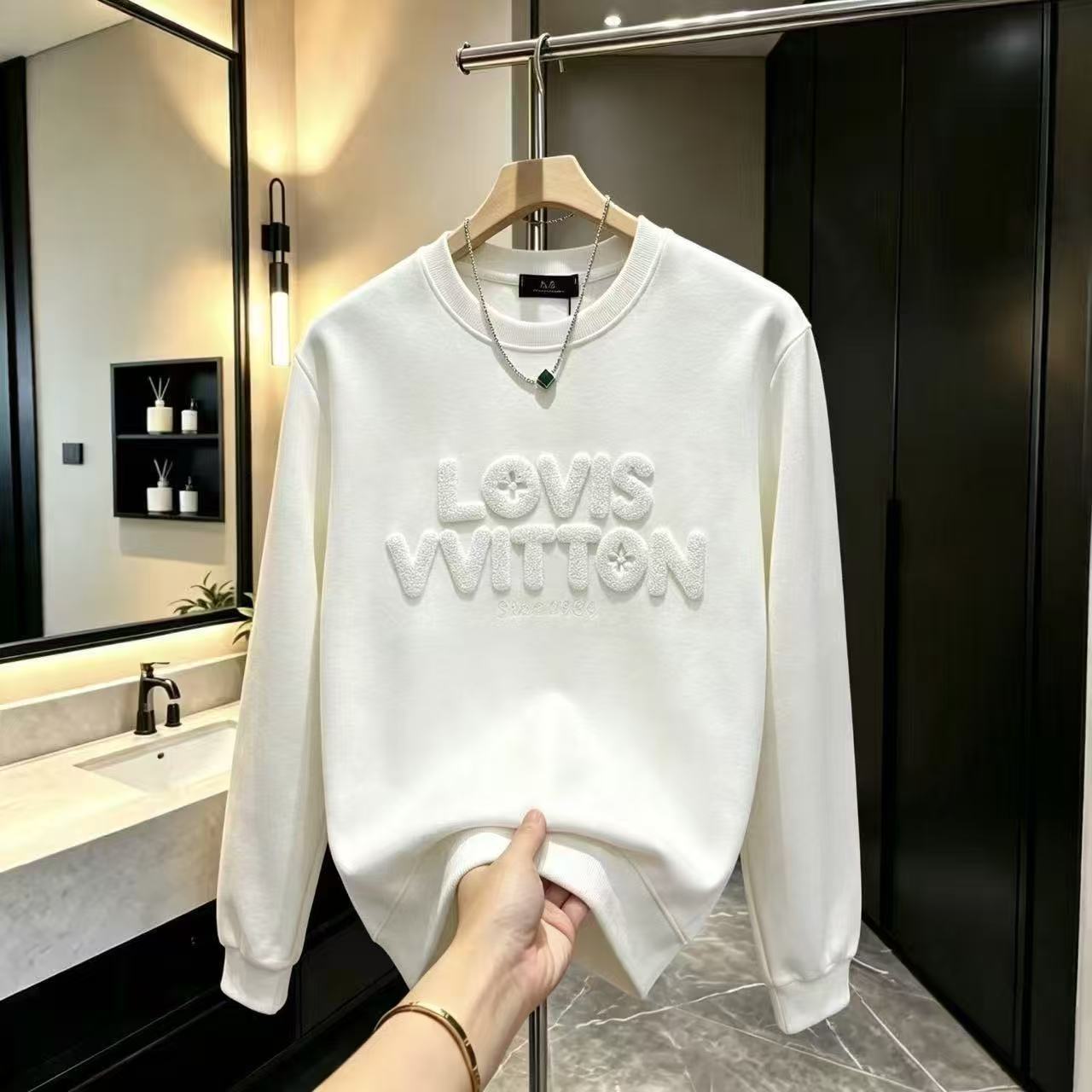 2026 Fall/Winter Hot Trend Men's 3D Letter Embroidered Thick Heavyweight Long-Sleeve Casual Fashionable Round-Neck Sweatshirt9988
