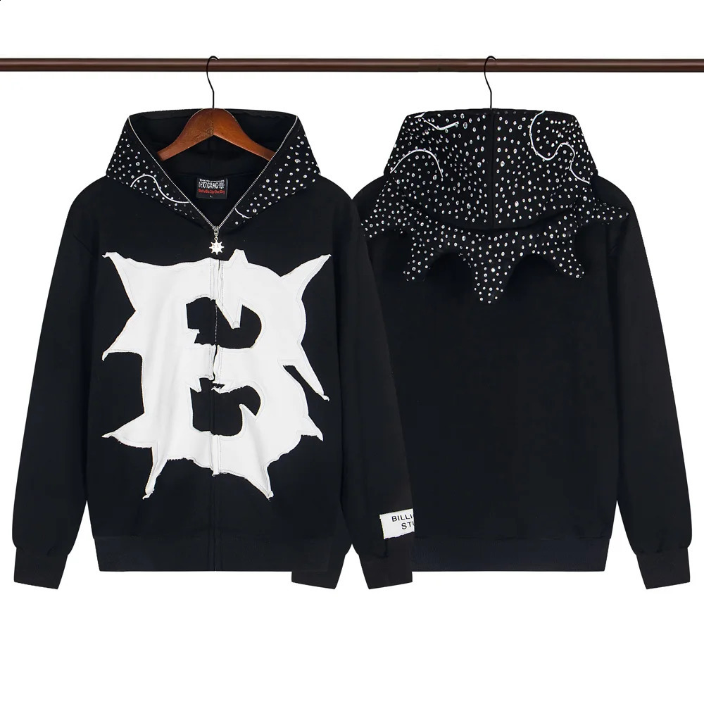 Glo Gang BLUTO CROWN BODY BAG Rhinestone Zipper high quality black Hoodie Men Women Hooded 260818
