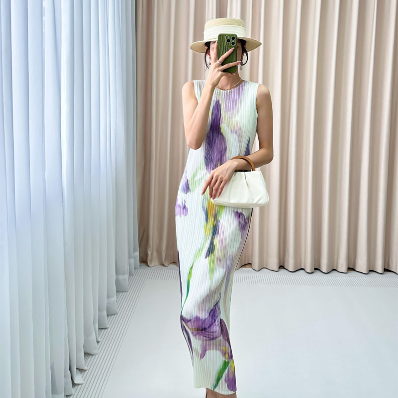 AAAAA X22 Robe jupe longue imprimée en mélange de coton élégant avec style impressionniste