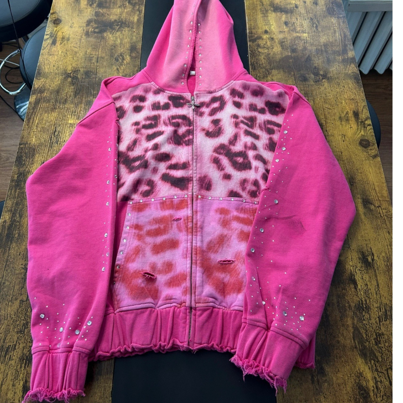Luxury Brand Designer Clothes European And American CrossBorder Fashion Style Pink Leopard Print Trendy AvantGarde Street LooseFitting Vintage Niche