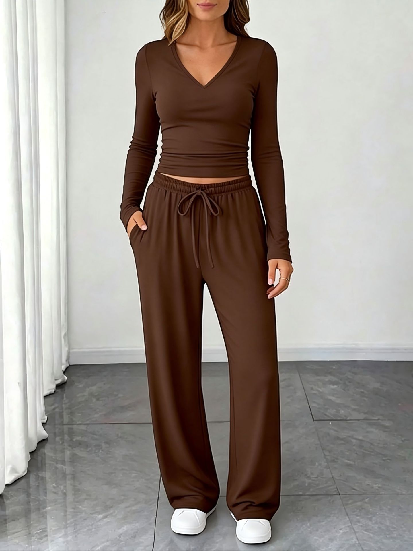 AAAAA D08 Style décontracté Tenue complète Pantalon et chemisier pour femme Duo