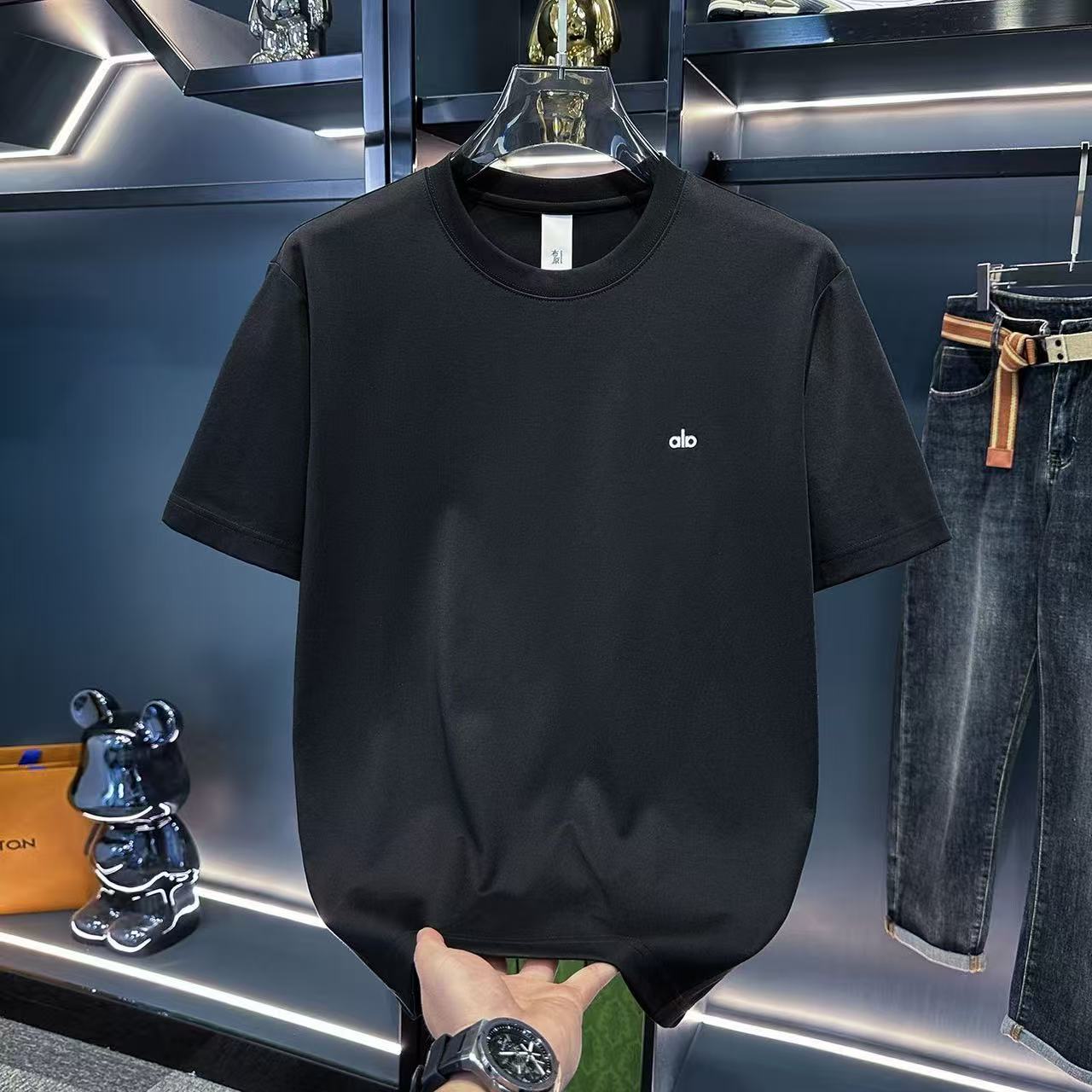2026 Summer New Silk Cotton Round Neck Short Sleeve T-shirt Men's Embroidered Tee Youth Casual Ice Silk Shirt