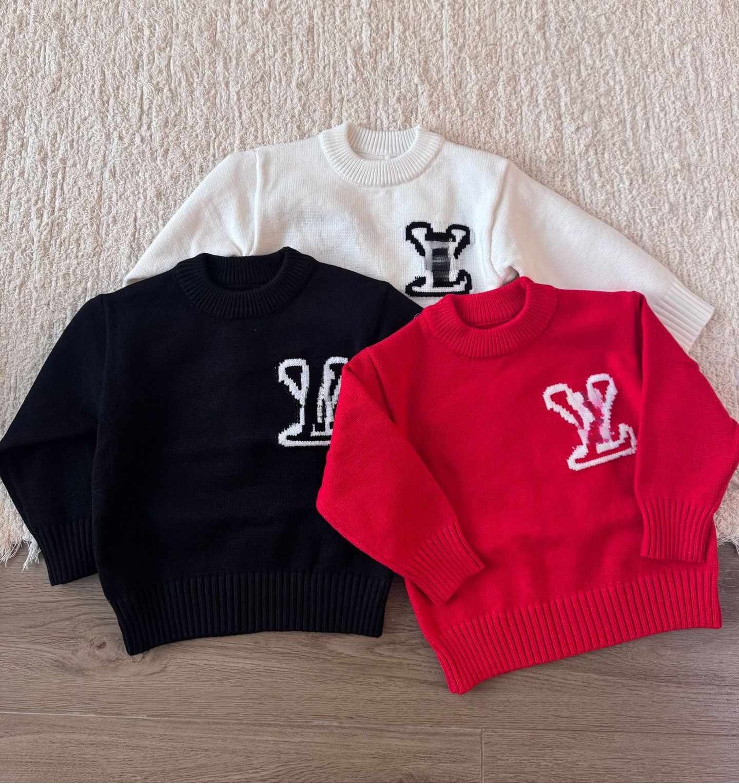 Designer Kids Sweater Old Money Vibe, Intarsia Jacquard Knit Pullover For Baby Boys Girls Fall Winter Casual Wear