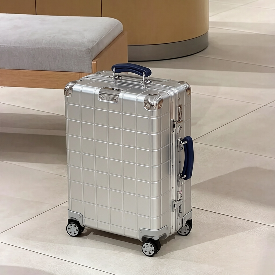 Valise de créateur Bagages d'embarquement Valises à roulettes Boîtes en alliage d'aluminium Poignée en cuir véritable Valise de voyage Valise de