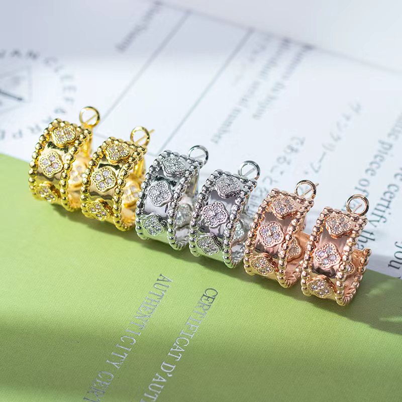 Boucles d'oreilles trèfle pour femmes, or 18 carats, en acier inoxydable, kaléidoscope de haute qualité, bijoux de créateur, nouvelle collection