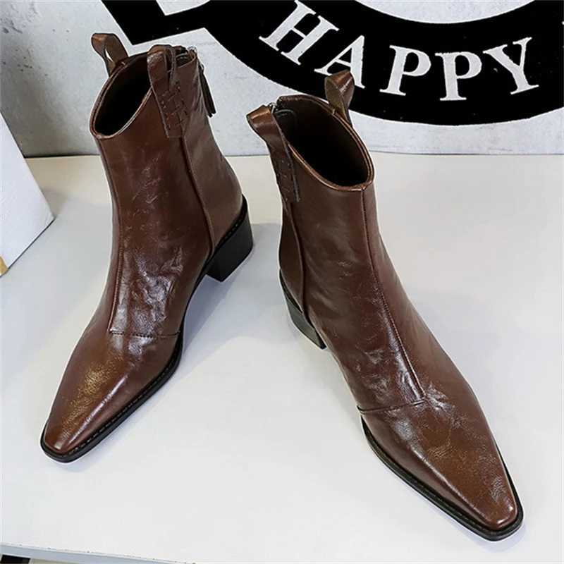 BIGTREE Designer Punk Vintage Pointed Toe Women Ankle Boots Autumn Winter Zipper Shoes Fashion Square Heel Botas Mujer Q260922