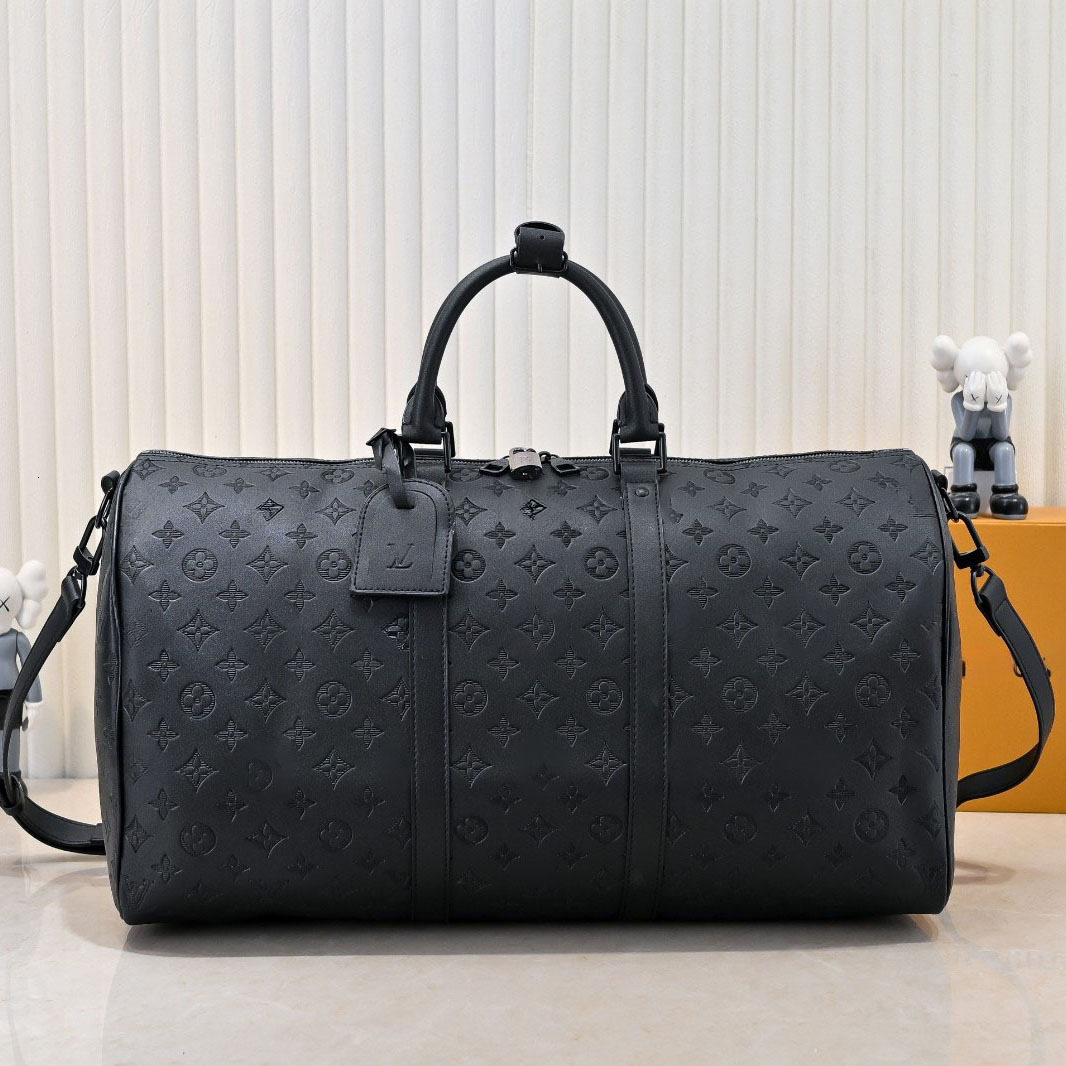 12A Designer Fashion High Quality Large Capacity Travel Bag Classic Double Size Designer 45cm 50cm LuggageLeather Black Embossed Large Capacity Holi