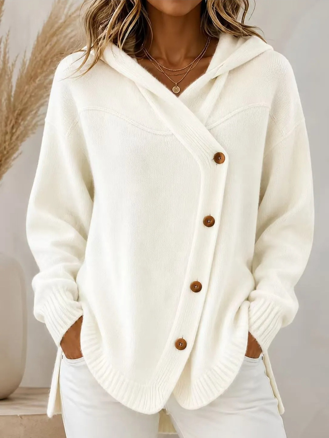 Cardigan à capuche et manches longues pour femme, pull décontracté, ample, avec boutons, style européen et américain, nouvelle collection automne