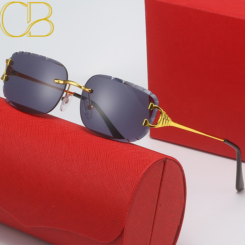 CT Brand Rimless Sunglasses Luxury Retro For Women Men Small Square Gold Frame Designer Tea Shades Rectangle UV400 Protection Travel Vacation Out