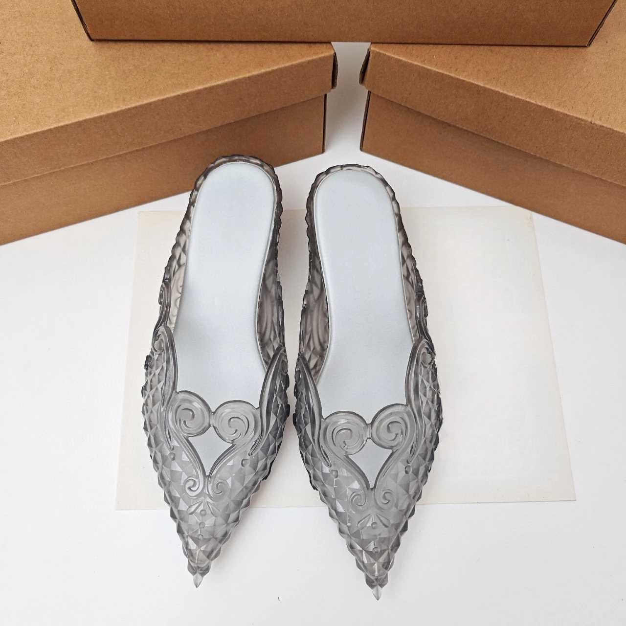 Original Brand Style Women Pointed-toe Crystal High Heel Slippers Girl Retro Elegance Slippe Ladies Fashion Summer Jelly Slides Q261015