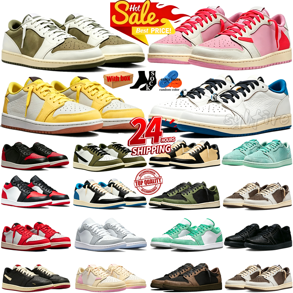 Designer 1s Basketball Shoes Low sneakers Mocha Dark Sail Tropical Pink Canary Velvet Brown Black Phantom Mens Womens Trainers