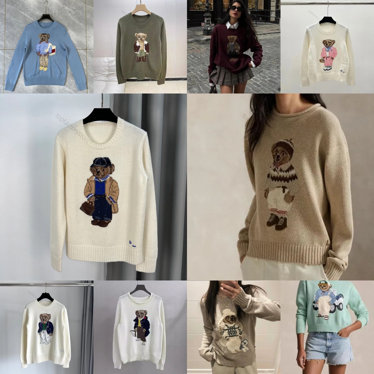 6A Raalph Laauren Cute Dressed Up Bear Graphic Knitted Pullover Retro Preppy Aesthetic Crew Neck Sweater Daily Streetwear Jumper For Men Women 6A