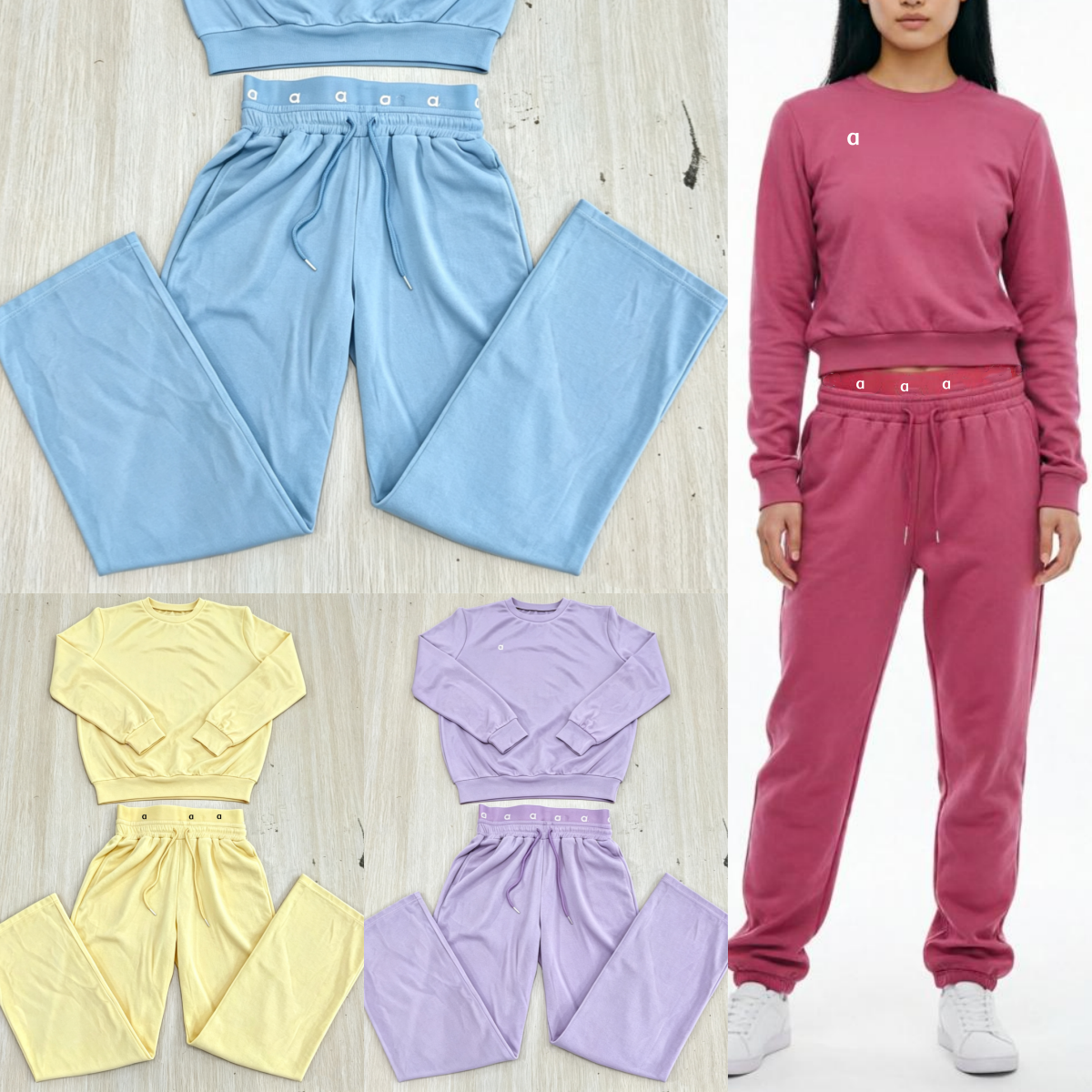2744A Ensemble de pantalons de survêtement en coton mélangé doux, sangle brodée, vêtements de mode deux pièces, tenue pour femmes, sweat-shirts d