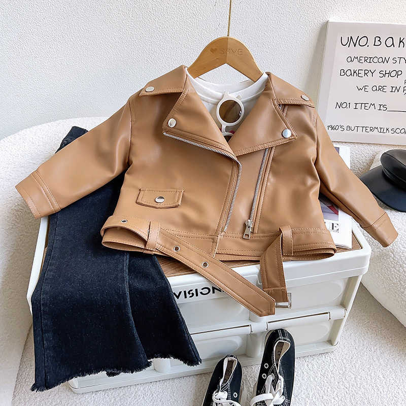 Children's Coat 2023 Spring and Autumn Girls' Short Motorcycle Leather Jacket L26821A