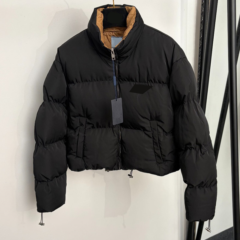 Luxury Black Cropped Puffer Jacket Women Stand Collar Zip Up Padded Coat Winter Outdoor Stylish Warm Puffy Coats