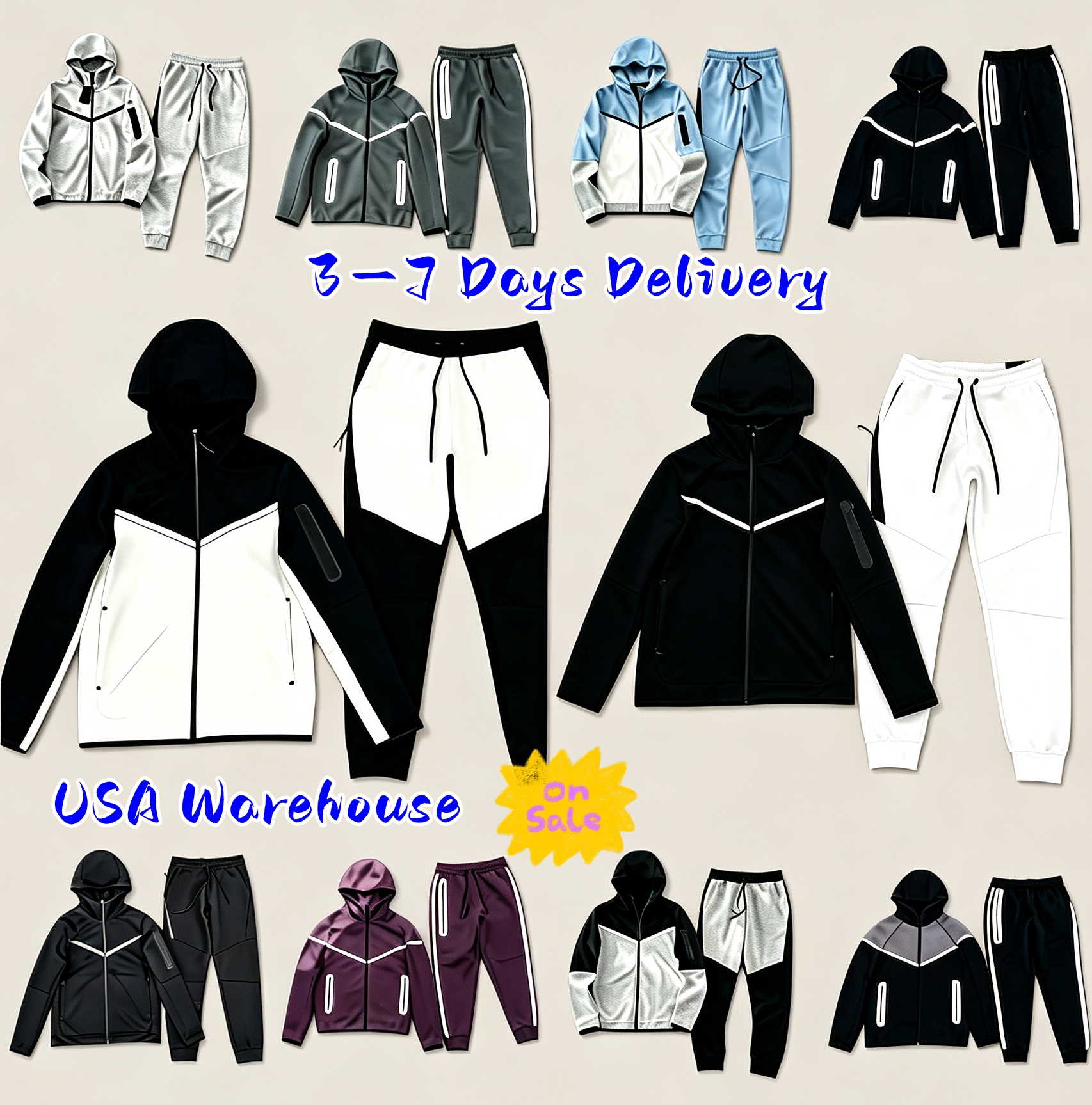 5A Thick Tech Fleece Cotton Zip Up NIKKIS Tracksuit Unisex Hoodie & Jogger Pants Windproof Sports Outfit Warm Winter Casual Two Piece Set for Men Wo