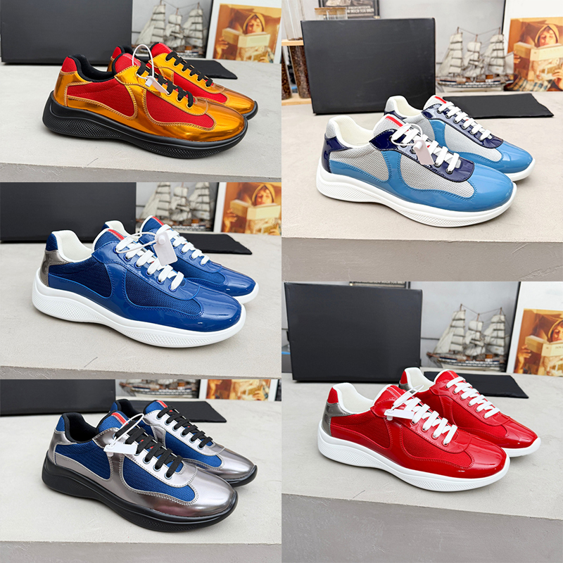 2026 Designer America Cup Baskets Plus Taille EU47 Hommes Chaussures Casual En Cuir Verni De Luxe Chaussures De Course Métallique Femmes Baskets