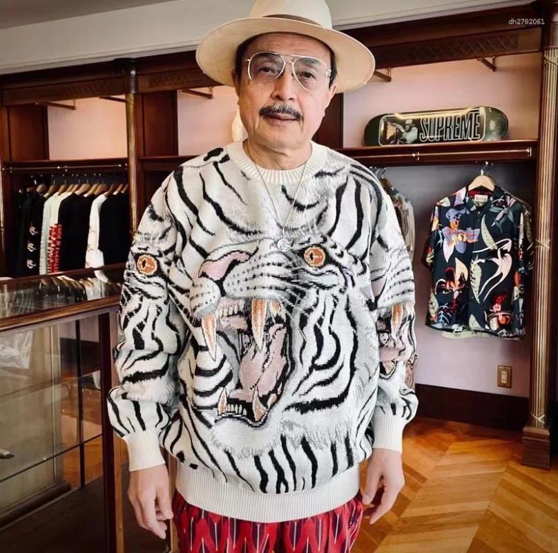 Pulls pour hommes Kapital Vintage Jacquard Tiger Totem Knit Crewneck Pull japonais