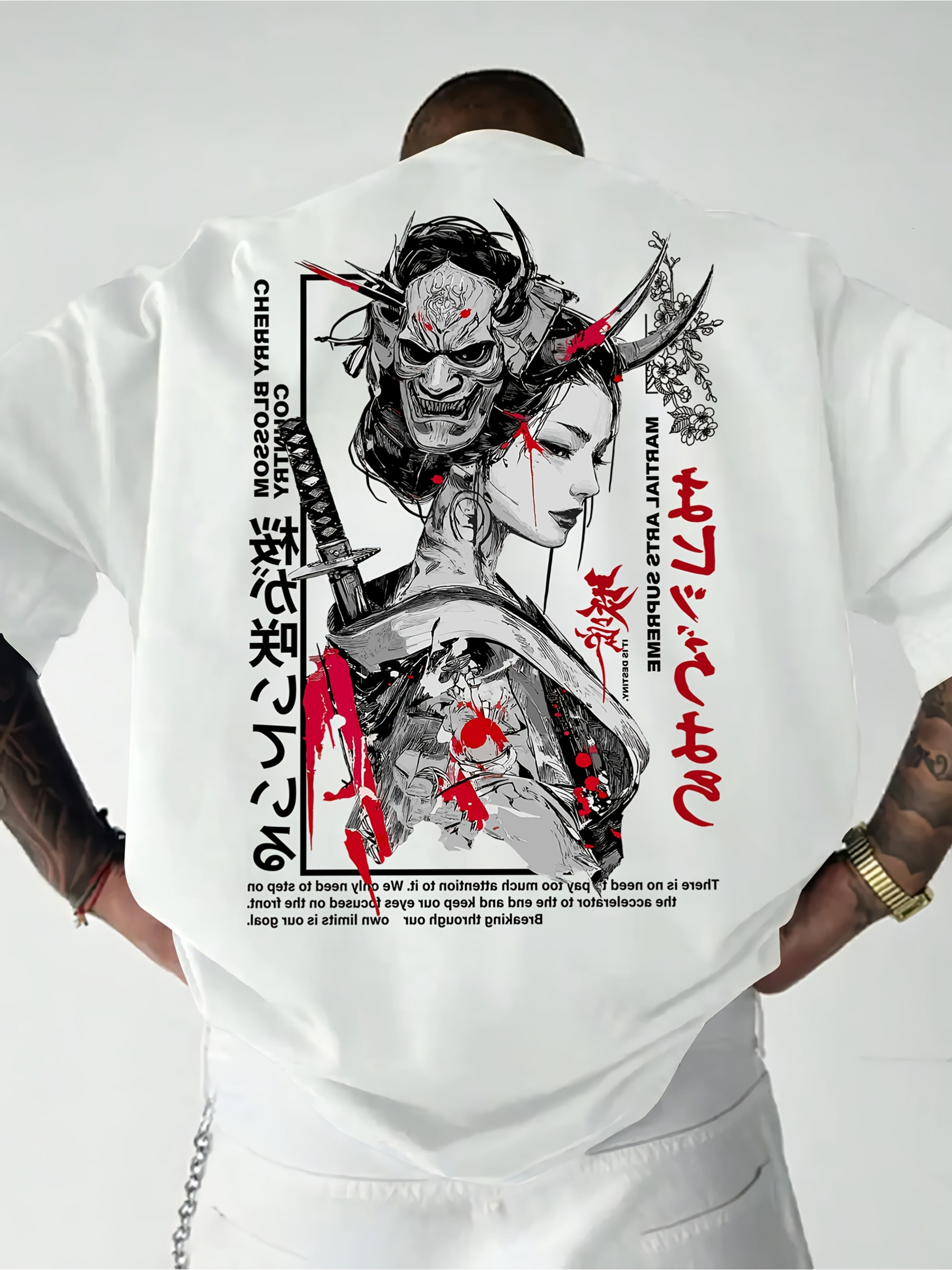 Vintaga oversize mens T shirts Samurai Geisha Sword Print on Premium Soft Cotton Mens T Shirt Perfect for Summer Streetwear and Urban Style dh110007
