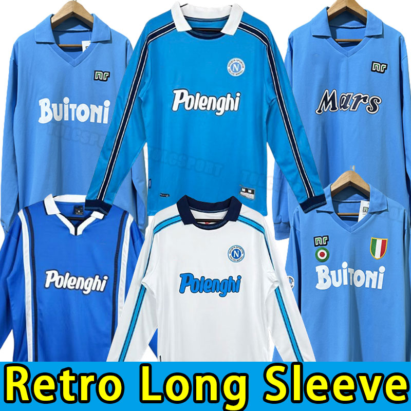 Long Sleeve Napoli Retro Soccer Jerseys Coppa Italia SSC Napolis Maradona 10 Calcio kits Classic Vintage Neapolitan Football 86 87 88 89 1986 198