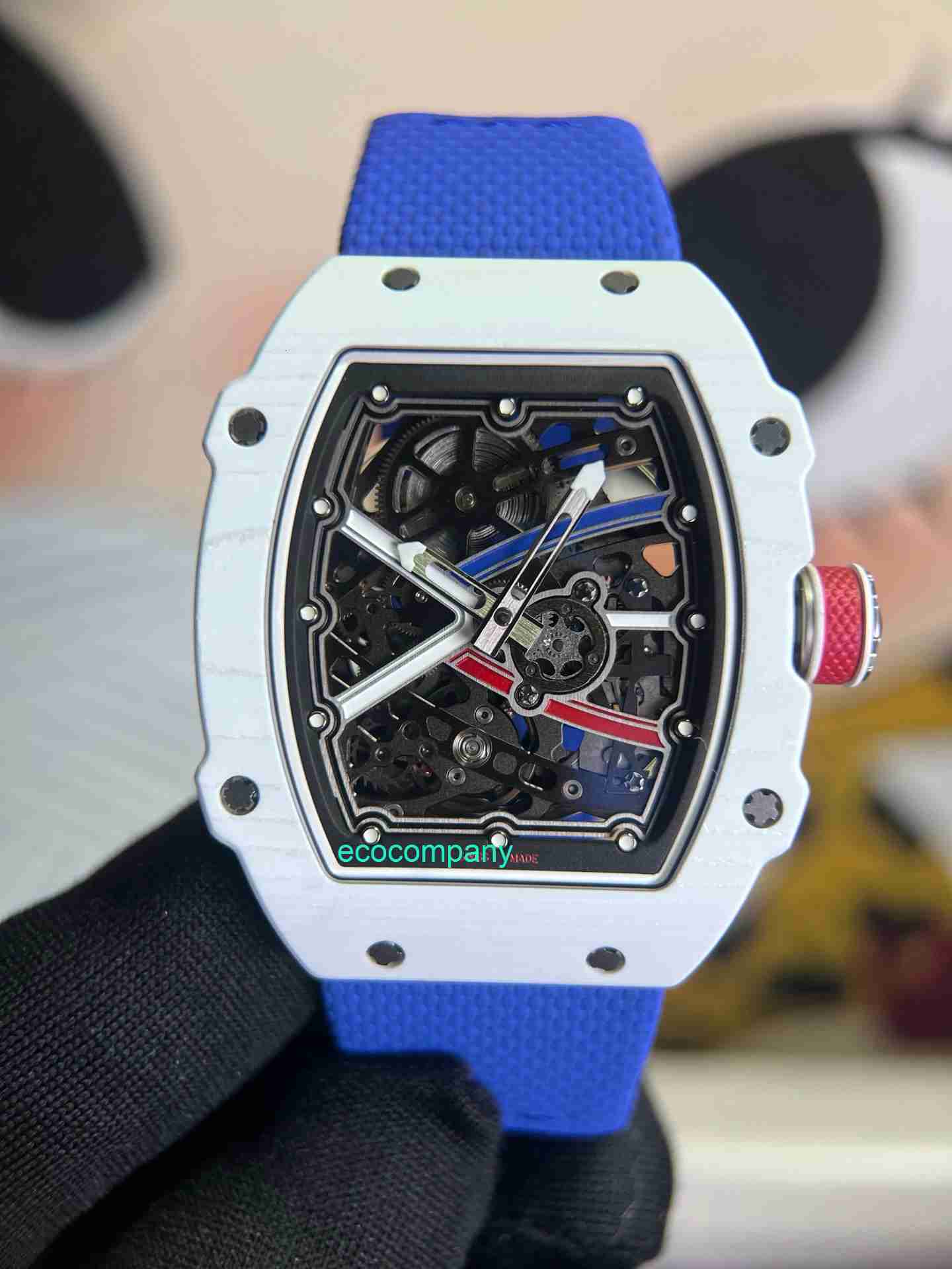 Top quality R M 67-02 watch designer watch super clone watch mens watch Cal.CRMA7 mechanical movement NTPT carbon fiber sapphire glass 38.7mm with b