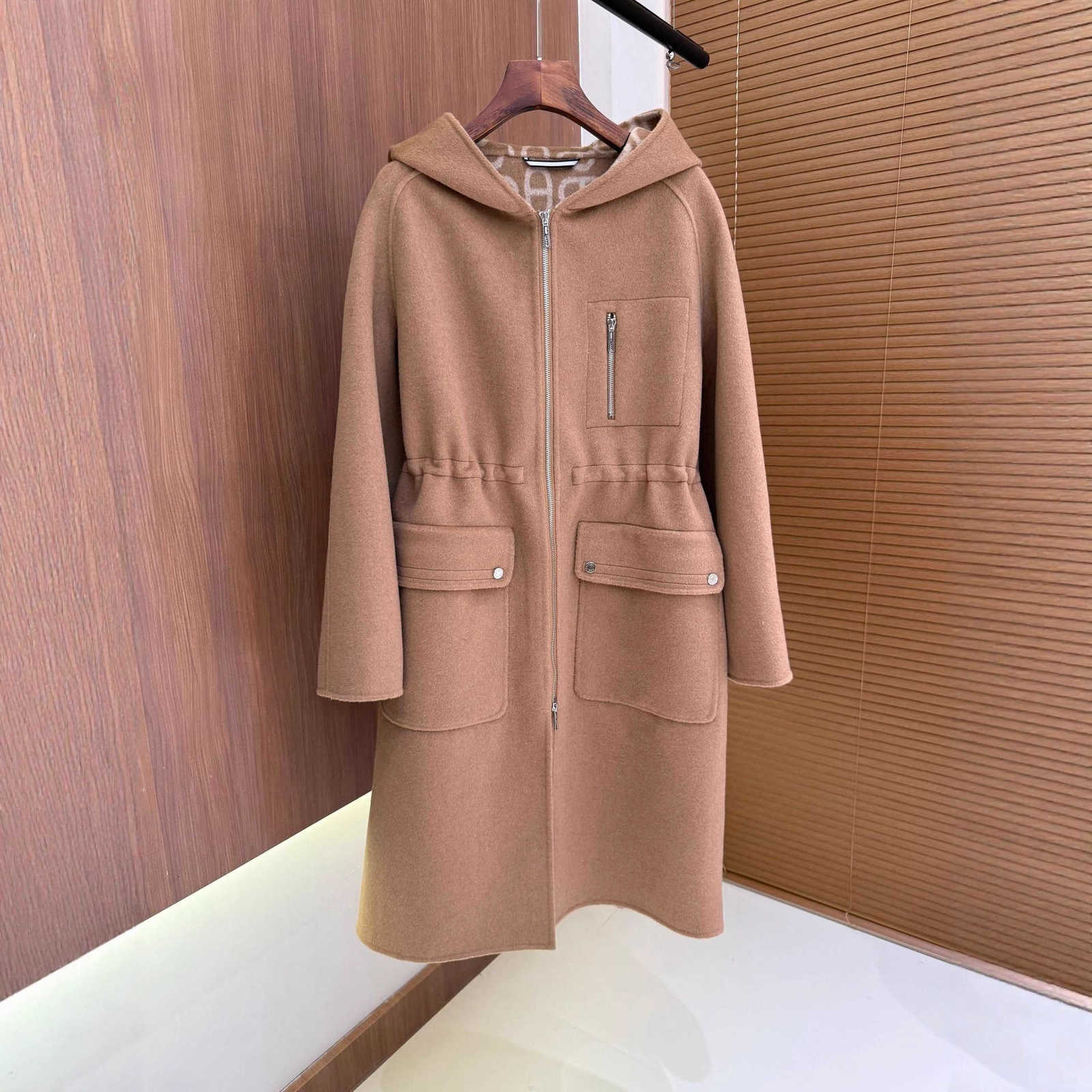Designer Women's Wool & Blends Autumn Winter New H Brand Pig Nose Print Cashmere Coat Long Woolen Jacket Correct Version for Women