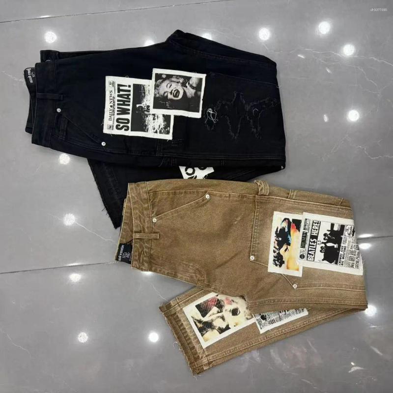 Men's Jeans High-Quality Fashion Niche Thickened Denim Pants Stylish High-Street Casual Versatile Patchwork Print