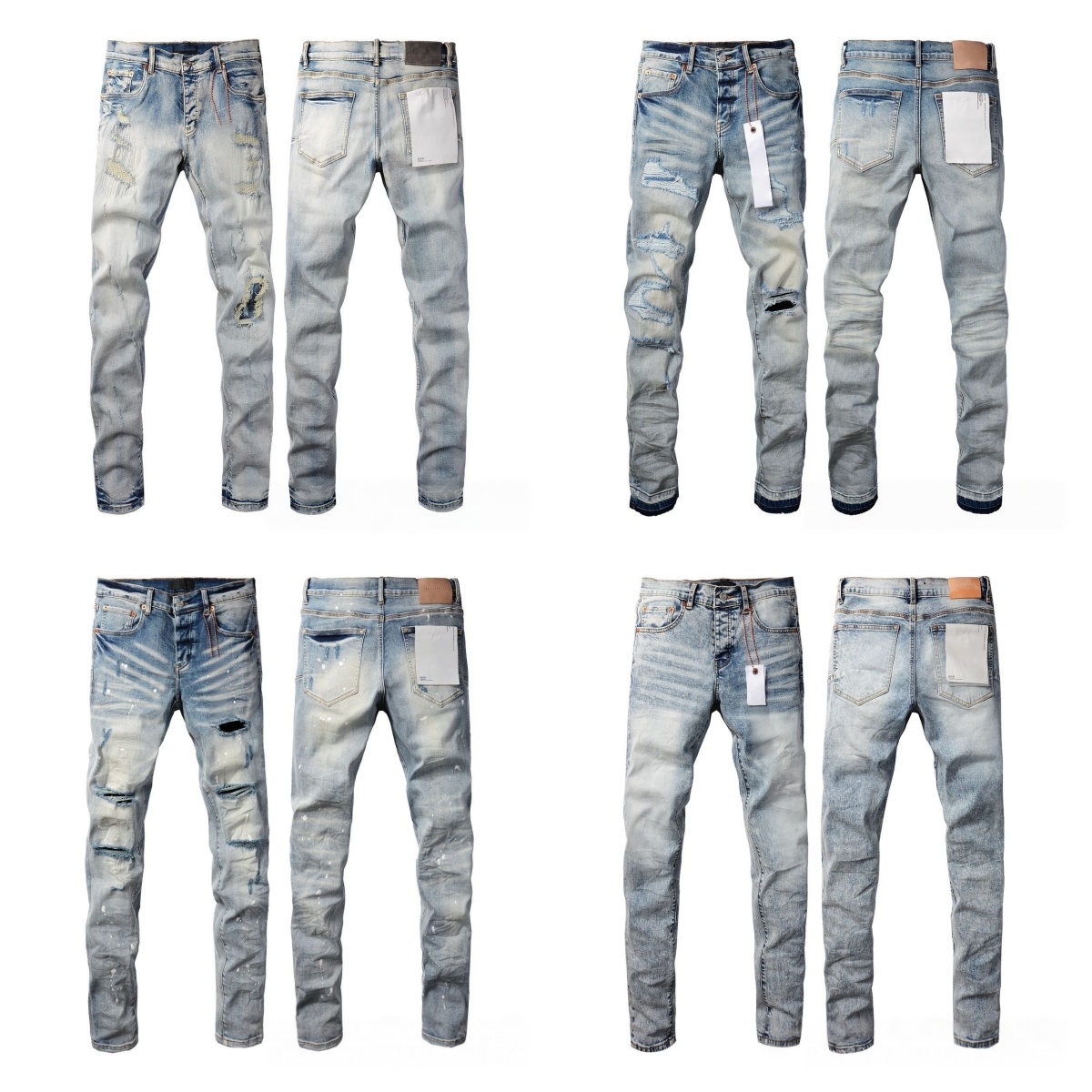 Men's Jeans Graffiti Pattern Luxury PUR High Street Paint Ripped Distressed Stretch Skinny Jeans Vintage Washed High Street Denim Trousers Pant
