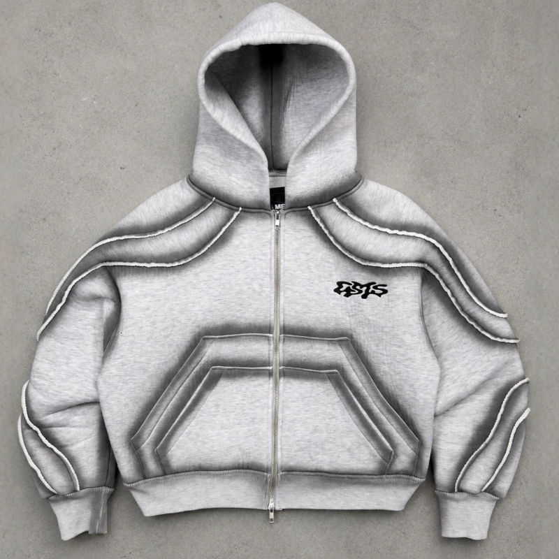 Luxury Brand Designer ClothesZip Up Hoodie Abstract Line Graphic Cropped Loose Hooded Jacket Y2K Hip Hop Street Casual Outerwear For Men Women