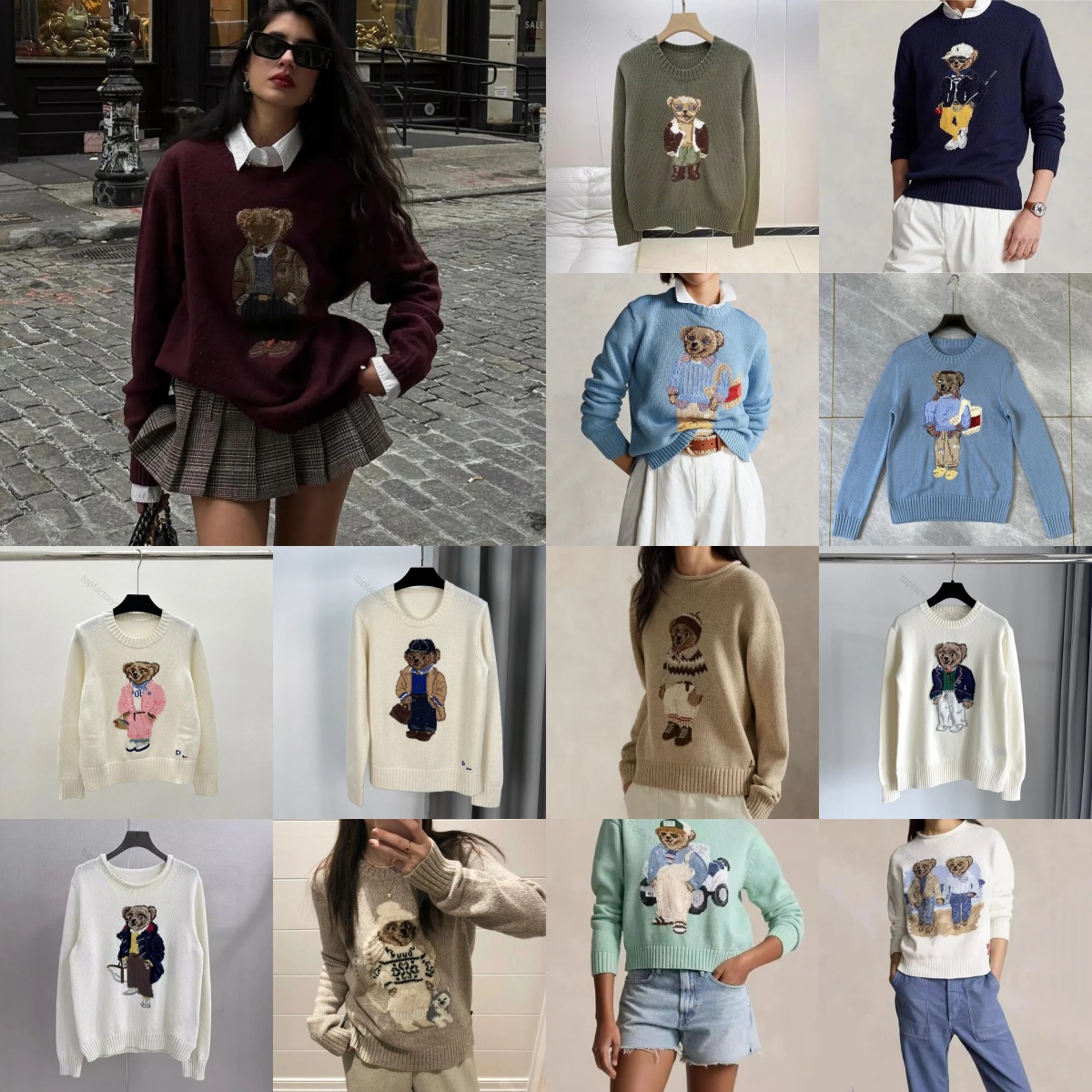 5A Raalph Laauren Preppy Bear Intarsia Knit Sweater Vintage American Style Crewneck Pullover Soft Casual Long Sleeve Unisex Jumper Top