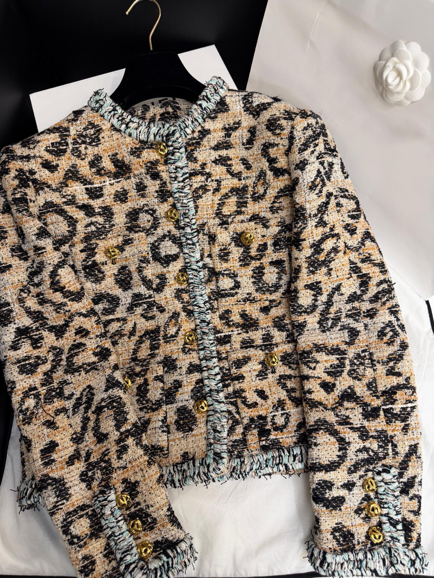 Designer 26 Autumn/Winter New Product: Short Vintage Leopard Print Tweed Coat In Ch Style 58bf