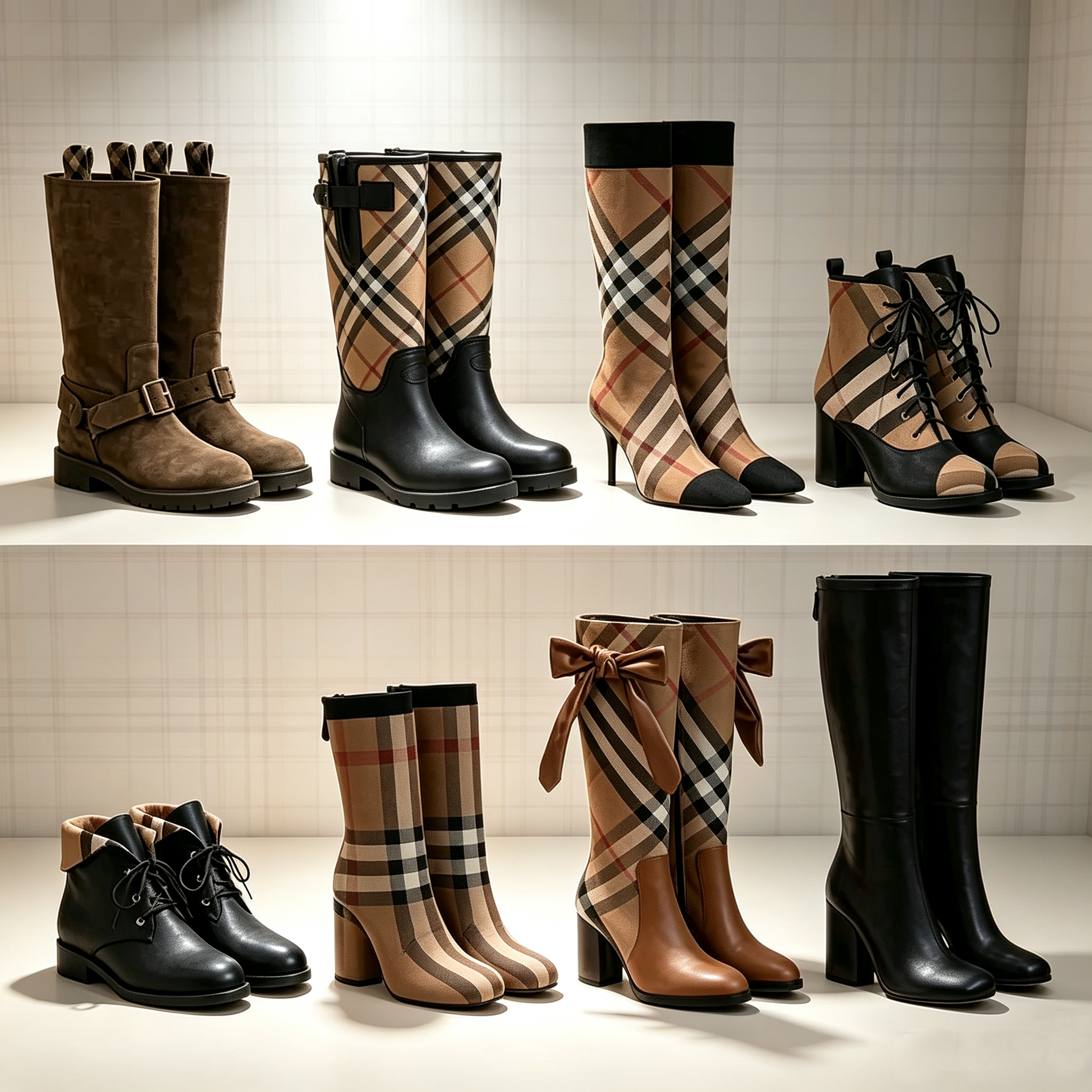 Designer Classic stripe bow Lace up Martin boot Womens fashion black heel rain boots outdoor slingback knee high booties canvas Suede leather luxury