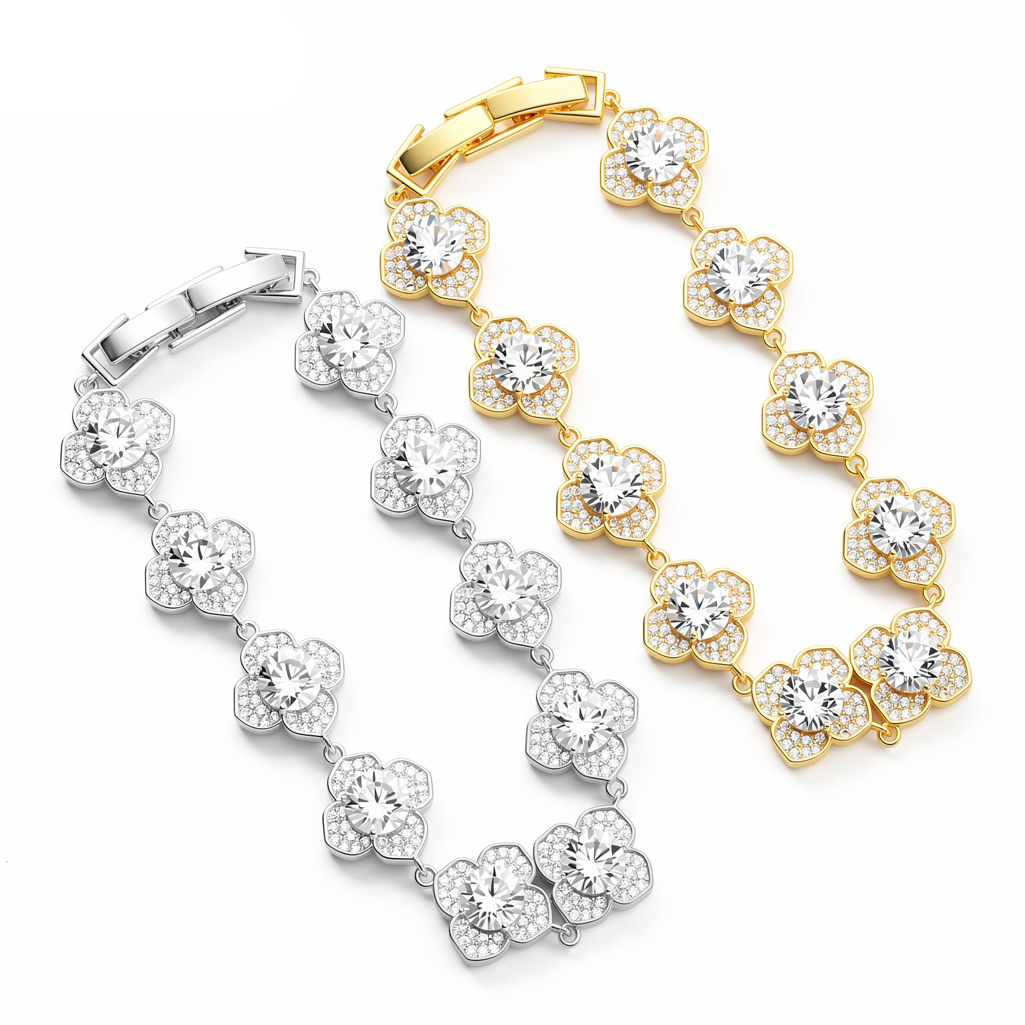 Luxury Clover Link Bracelet Womens Copper Alloy Crystal Jewelry Trendy Summer Fashion Accessory with Designer Detail and Brand Appeal for Daily O