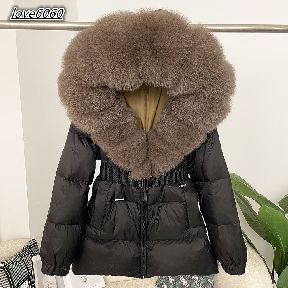 2027 New Arrival Short Women's Thickened Slim Fit Waist-Tight Fur Down Jacket with Real Fox Collar