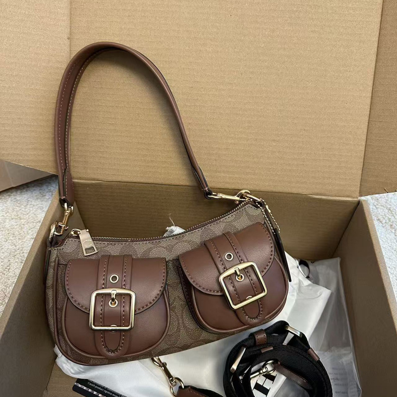 Designer BagsShoulder Bags Tote Bags American Vintage Style Double-Pocket Motorcycle Bags Classic Monogram Patchwork Leather Handbags for Women Cros