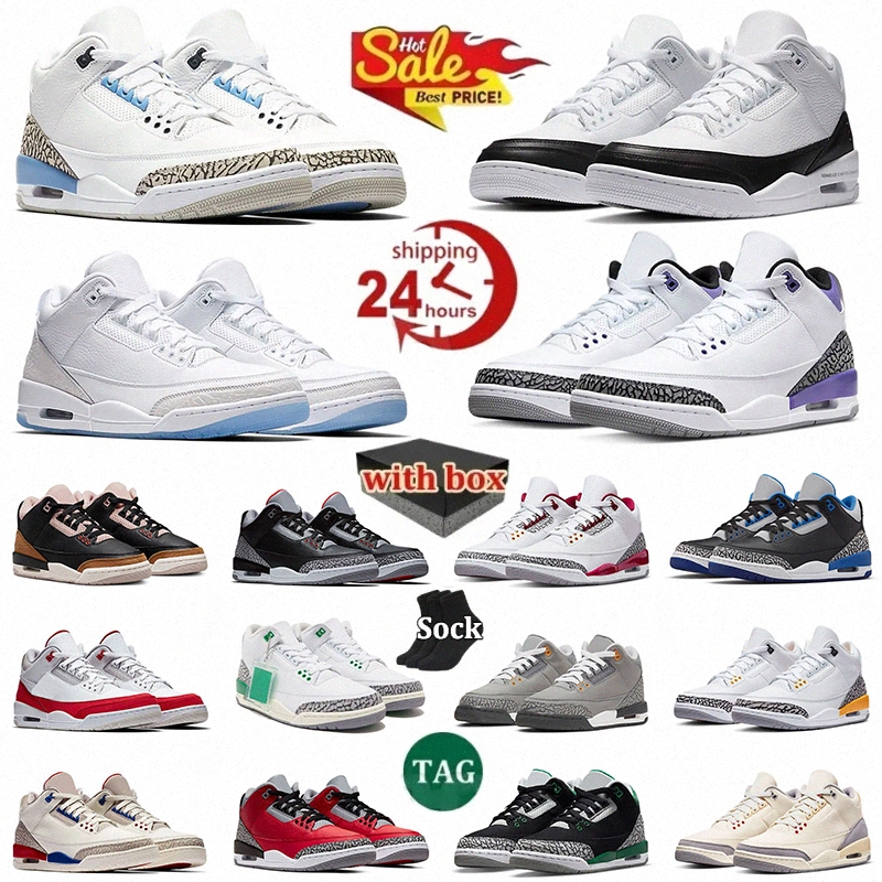 Designer Men 3S Basketball Shoes UNC Green 3 Black Cement Racer Blue Fire Red Court Pink Purple Pure White Cool Grey Laser Orange Katrina Women Snea