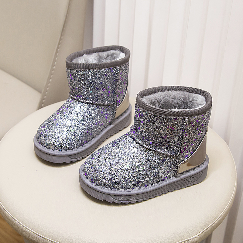 2026 Winter New Children's Designer Glitter Snow Boots Keep Warm Waterproof and Anti Slip Short Boots for Girls
