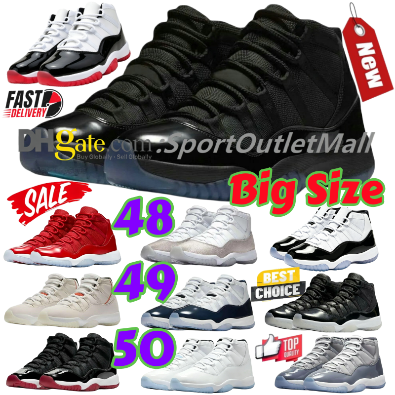 Men Big large Size us 14 15 16 Basketball Shoes 11 11s Eur 48 49 50 2026 extra Extended Oversized Plus Space Jam Concord Bred Cool Grey 72-10 Gamma