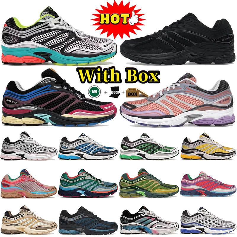 With Box Sauconny Designer ProGrid Omni 9 Running Shoes White Black Silver Mutant Deep Navy Fade Blue Lime Tan Pink Gum Callen Schaub Mens Sneake